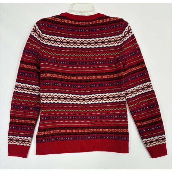 VTG Brooks Brothers Red And White Fair Isle Wool Crewneck Sweater Womens Sz XS - Picture 3 of 9